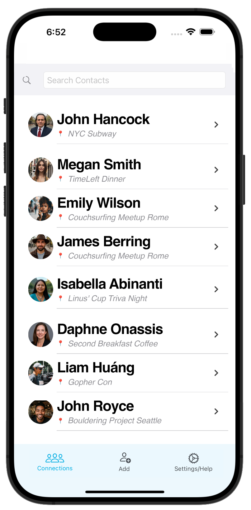 App screenshot: capturing a new contact
